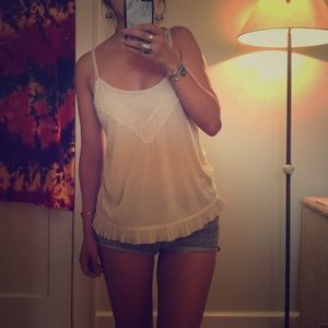 Embroidered, sheer tank top